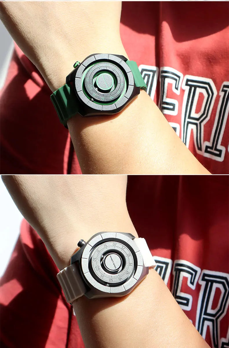 DANIEL GORMAN Sport Watch for Men Fashion Green Silicone Strap Waterproof Luminous Wristwatch with Magnetic Beads Hands DG0788