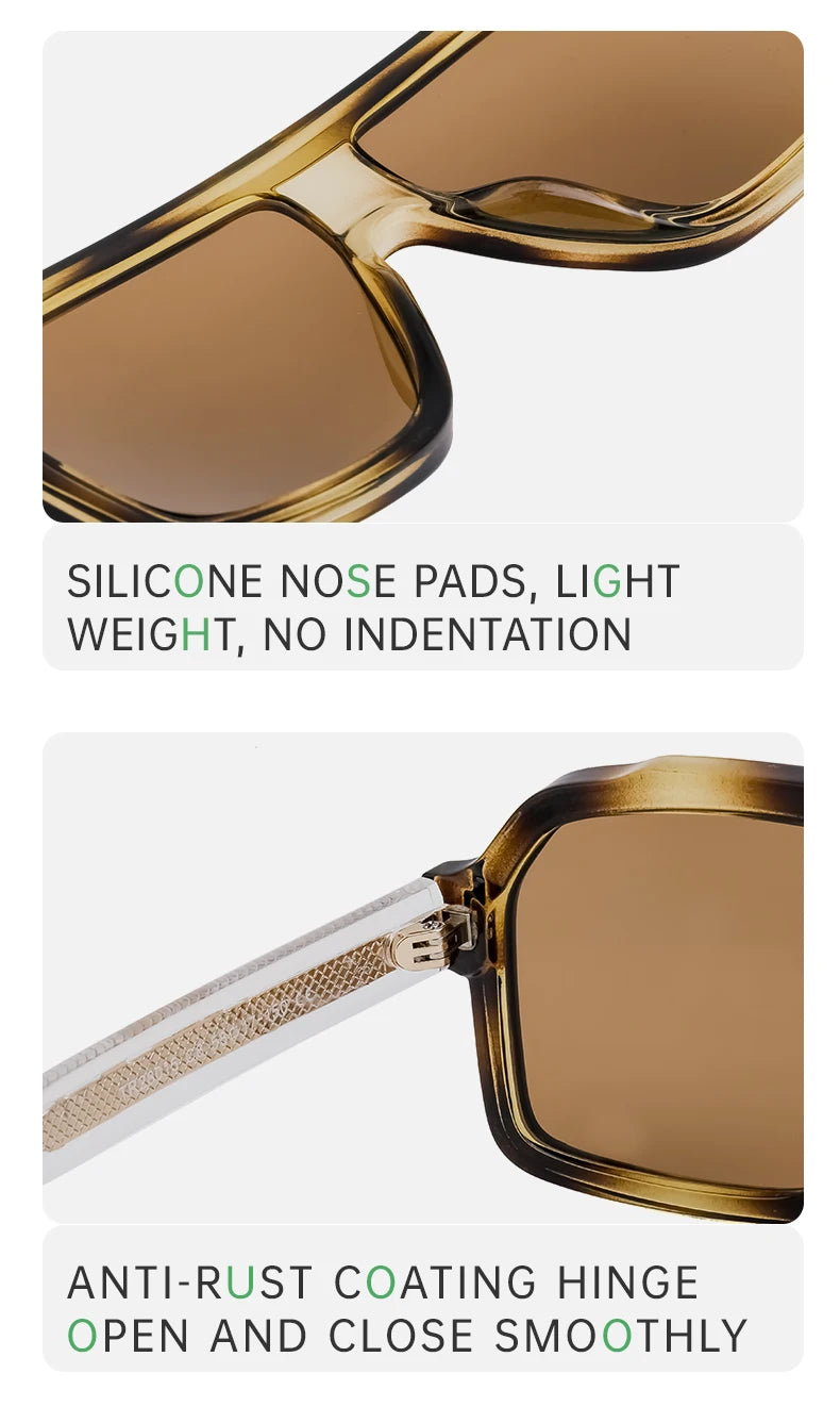 Classic Oversized Square Sunglasses Men 2024 Luxury Brand Trendy Metal Big Frame Goggles Eyewear Stylish Sun Glasses For Ladies