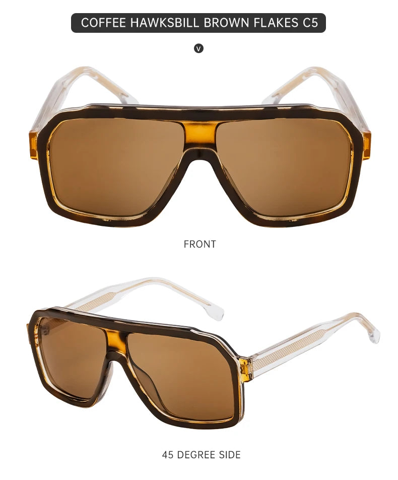 Classic Oversized Square Sunglasses Men 2024 Luxury Brand Trendy Metal Big Frame Goggles Eyewear Stylish Sun Glasses For Ladies