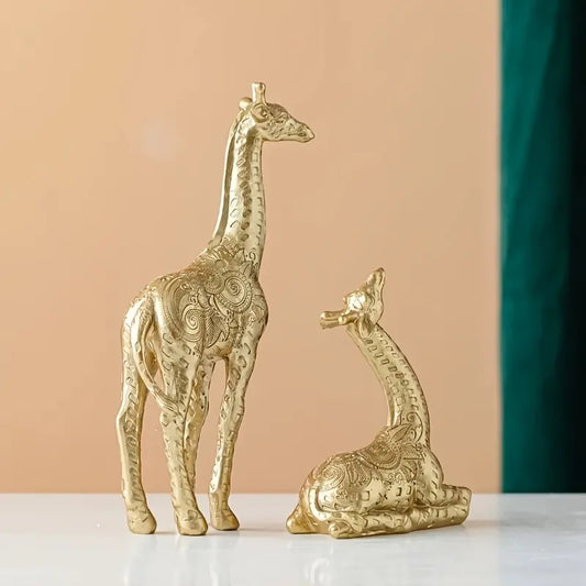 2pcs/set Giraffe Ornament, Golden Statue Art Craft, For Bookshelf Home Living Room Office Cafe Decor,Display Entryway Decor