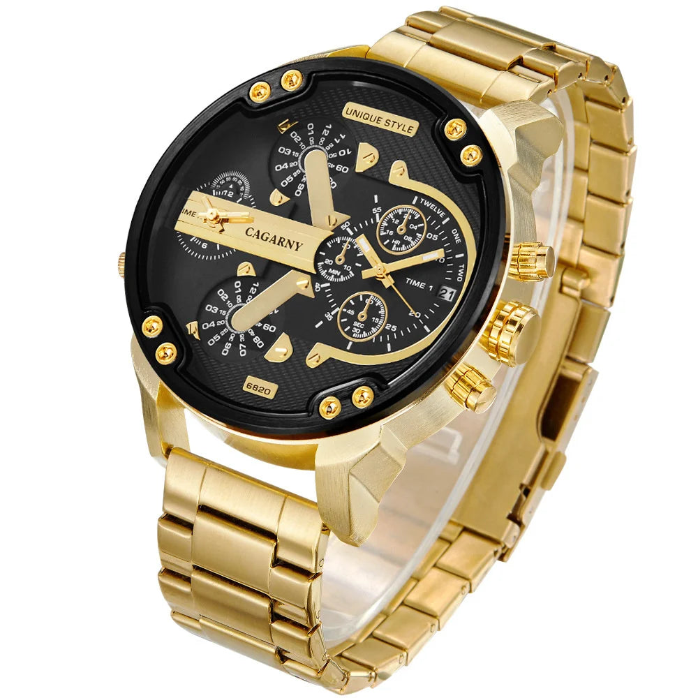 Mens Watches Top Brand Luxury Steel Band Dual Time Watch for Men Large Dial Quartz Wristwatches Relogio Masculino Drop Shipping