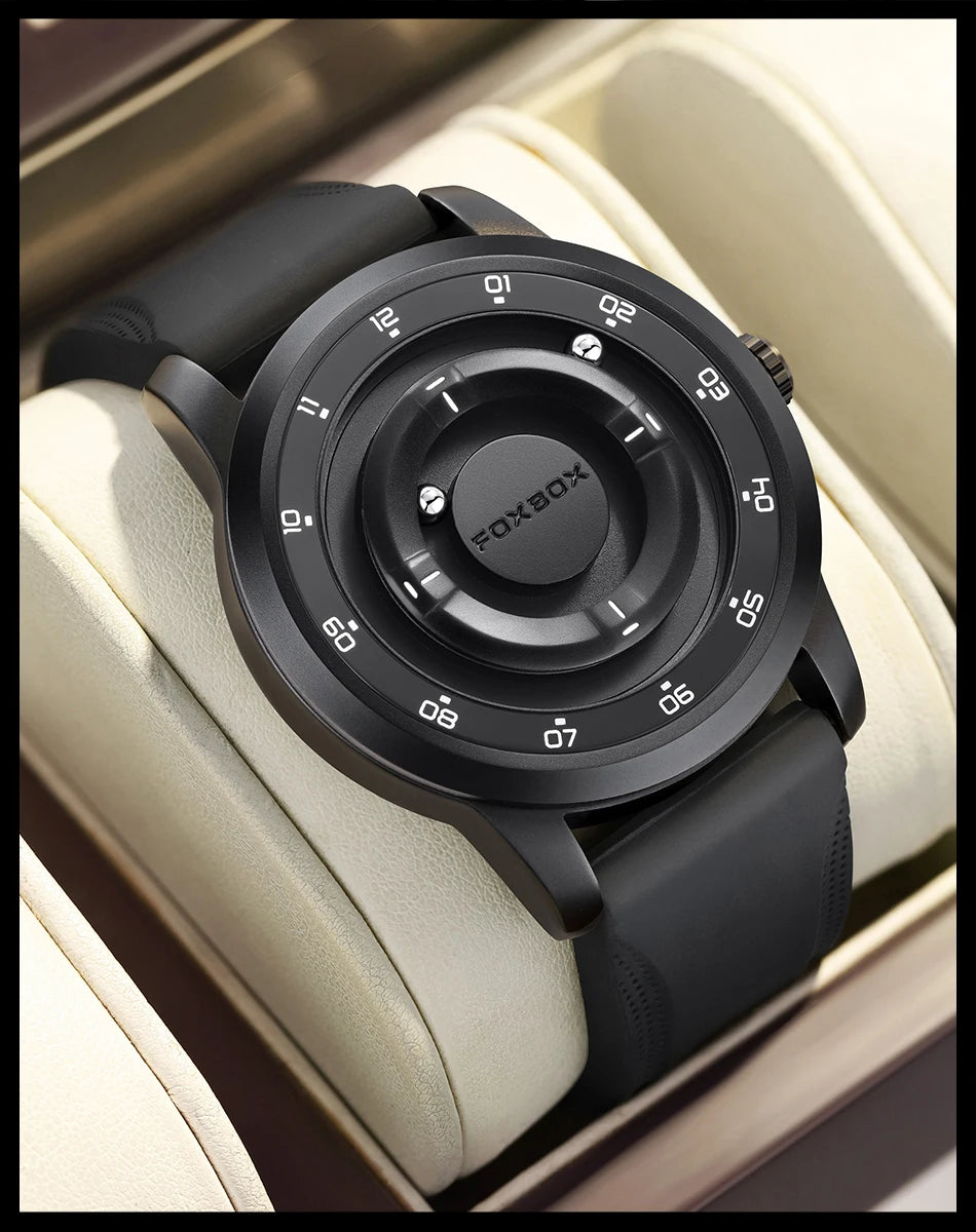 FOXBOX Unique Dial Quartz Man Watch Fashion Casual Sport Silicone Srolling Beads Clock Magnetic Force Waterproof Watches for Men