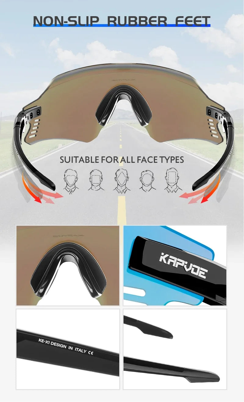 Kapvoe Cycling Sunglasses UV400 Protect Men Bike Sunglasses MTB Eyewear Outdoor Sport Goggles Bike Glasses Oculos De Ciclismo