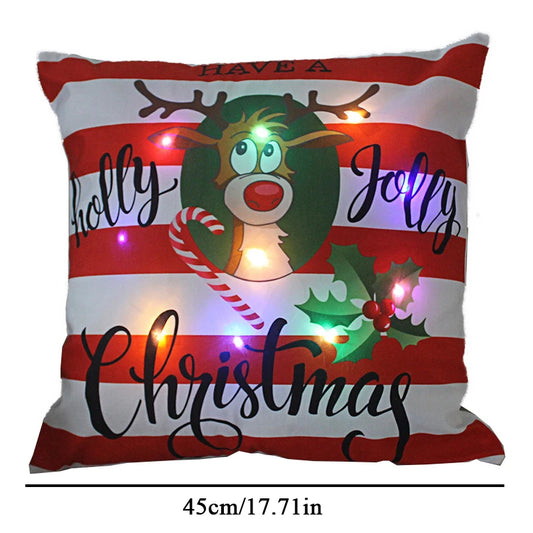 LED Christmas Cushion Cover Merry Santa Claus Light Pillow Lighting Pillowcase Home Decoration New Year Decor