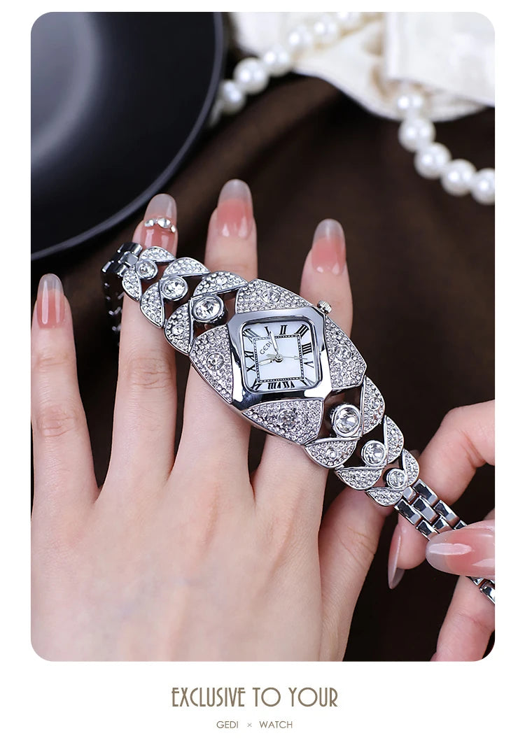 2025 New Women Watch Light Luxury Brand Diamond Inlaid Bracelet Watches Waterproof Ladies Fashion Quartz Clock Wristwatch Gift
