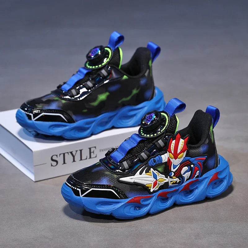 Boys Girls Sneakers Boots LED Footwear Luminous For Kids Light Button Lock Laces Shoes Cartoon Children's Baby Kids
