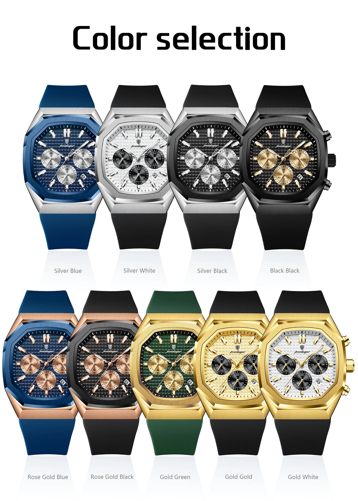 POEDAGAR Business Quartz Men's Wristwatch Chronograph Date Silicone Strap Man Watch Waterproof Military Luminous Watches For Men