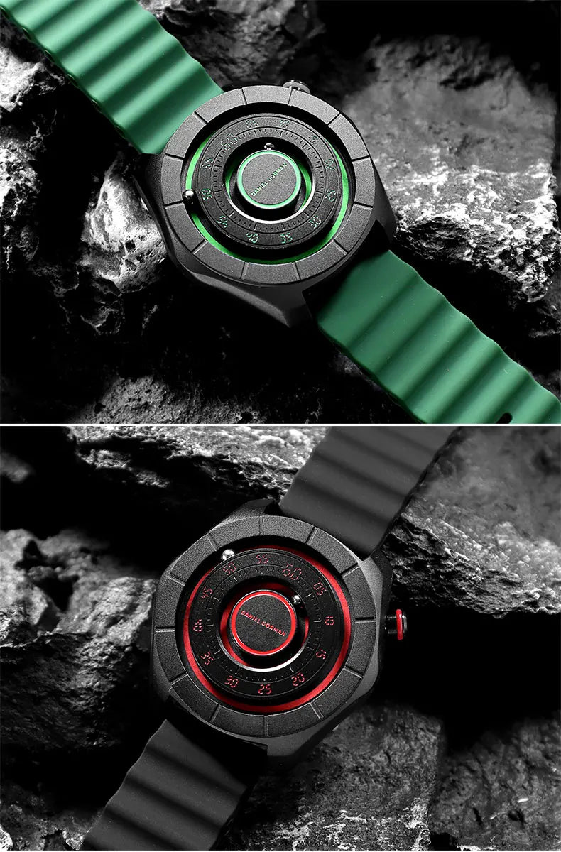 DANIEL GORMAN Sport Watch for Men Fashion Green Silicone Strap Waterproof Luminous Wristwatch with Magnetic Beads Hands DG0788