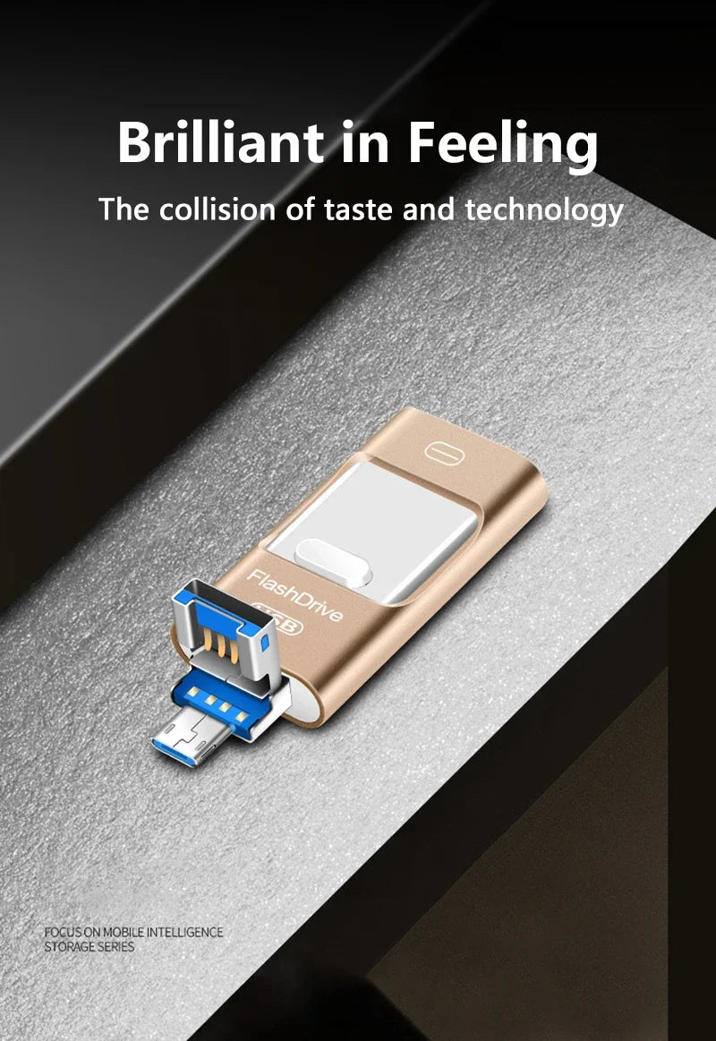 3-in-1 2TB Mobile Phone Usb Flash Drive 64g Push-pull Suitable For Apple Usb Flash Drive Large Capacity Android Computer Gift