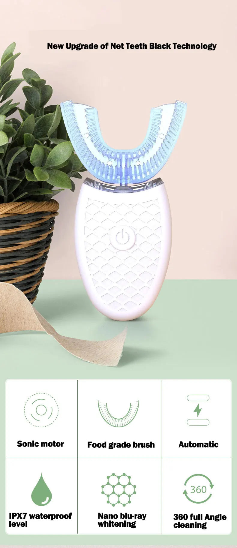 Sonic Electric Toothbrush U Type Toothbrush Silicon Head 360 Degrees Intelligent Automatic USB Charge Waterproof Teeth Whitening