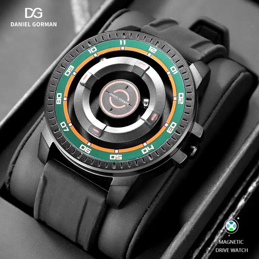 DANIEL GORMAN Magnetic Driven Watch Fashion Waterproof Quartz Watch with Black Silicone Strap Copper Case Beads Pointers DG0221