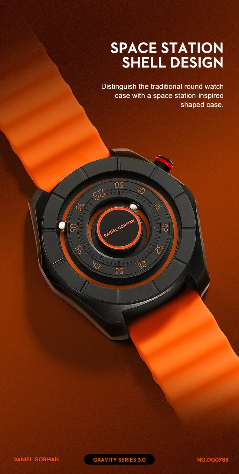 DANIEL GORMAN Sport Watch for Men Fashion Green Silicone Strap Waterproof Luminous Wristwatch with Magnetic Beads Hands DG0788