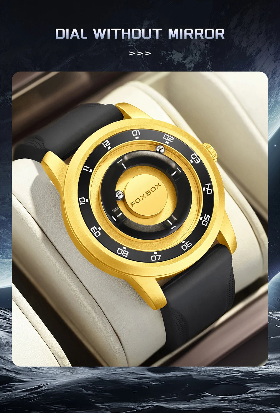 FOXBOX Unique Dial Quartz Man Watch Fashion Casual Sport Silicone Srolling Beads Clock Magnetic Force Waterproof Watches for Men