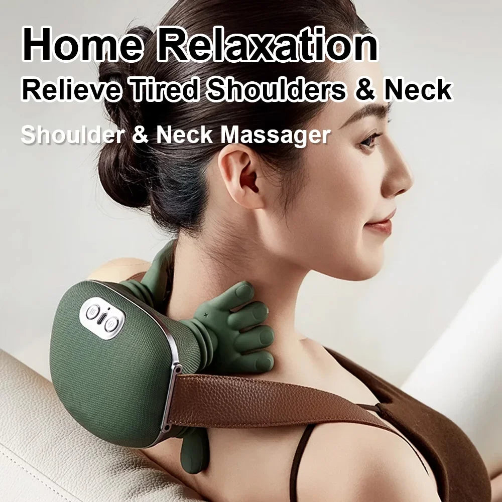 Heated Neck Massager Cervical Spine Massager Electric Kneading Neck Massager Deep Fatigue Relief Relax Muscle Hot Compress