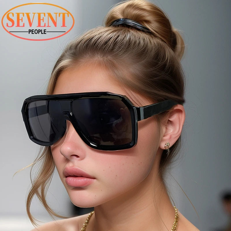 Classic Oversized Square Sunglasses Men 2024 Luxury Brand Trendy Metal Big Frame Goggles Eyewear Stylish Sun Glasses For Ladies