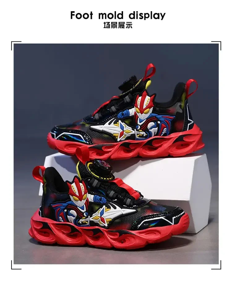 Boys Girls Sneakers Boots LED Footwear Luminous For Kids Light Button Lock Laces Shoes Cartoon Children's Baby Kids