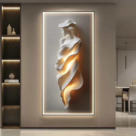 Minimally Abstract Entrance Decoration Painting High-end Relief Feeling Hanging Painting Room Decoration Wall Lamp Led Light