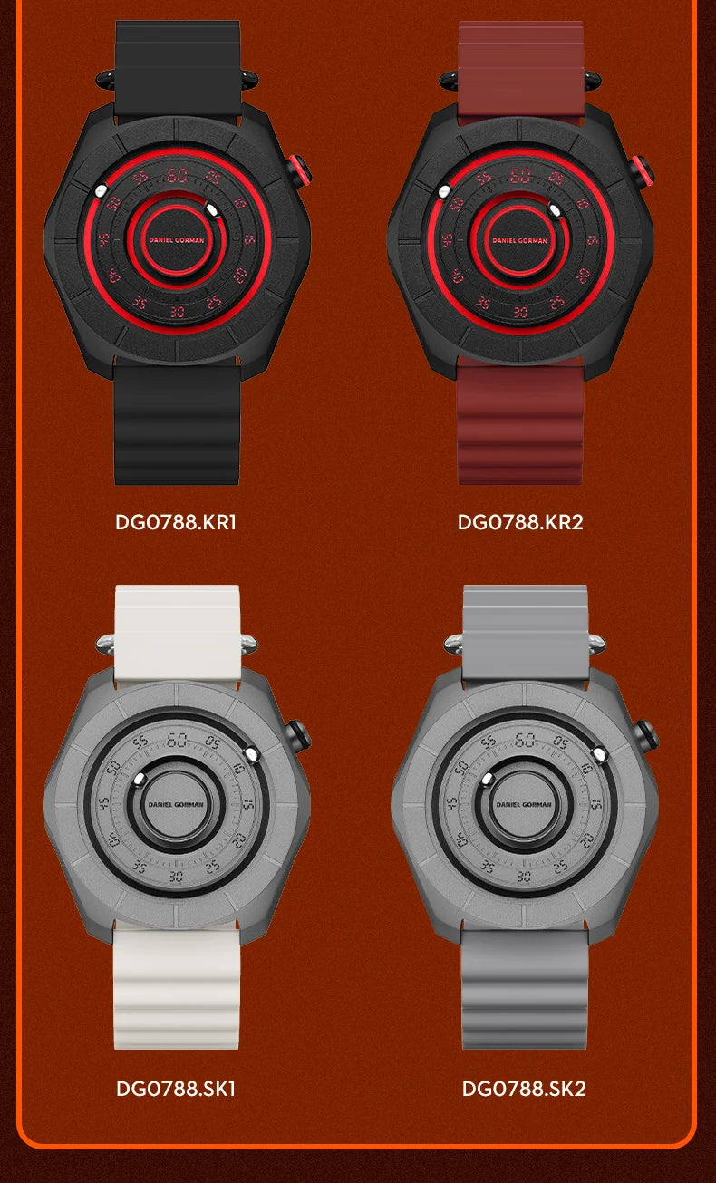 DANIEL GORMAN Magnetic Bead Pointers Quartz Watch for Men Military Sport Waterproof Luminous Wristwatch with Red Strap DG0788