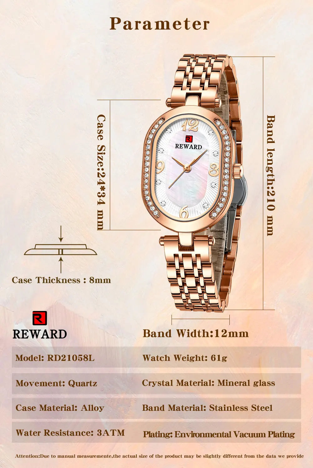 REWARD Exquisite Minimalist Women Watch Luxury Fashion Stain Steel Ladies Waterproof Quartz Wristwatch Rose Gold Female Clock