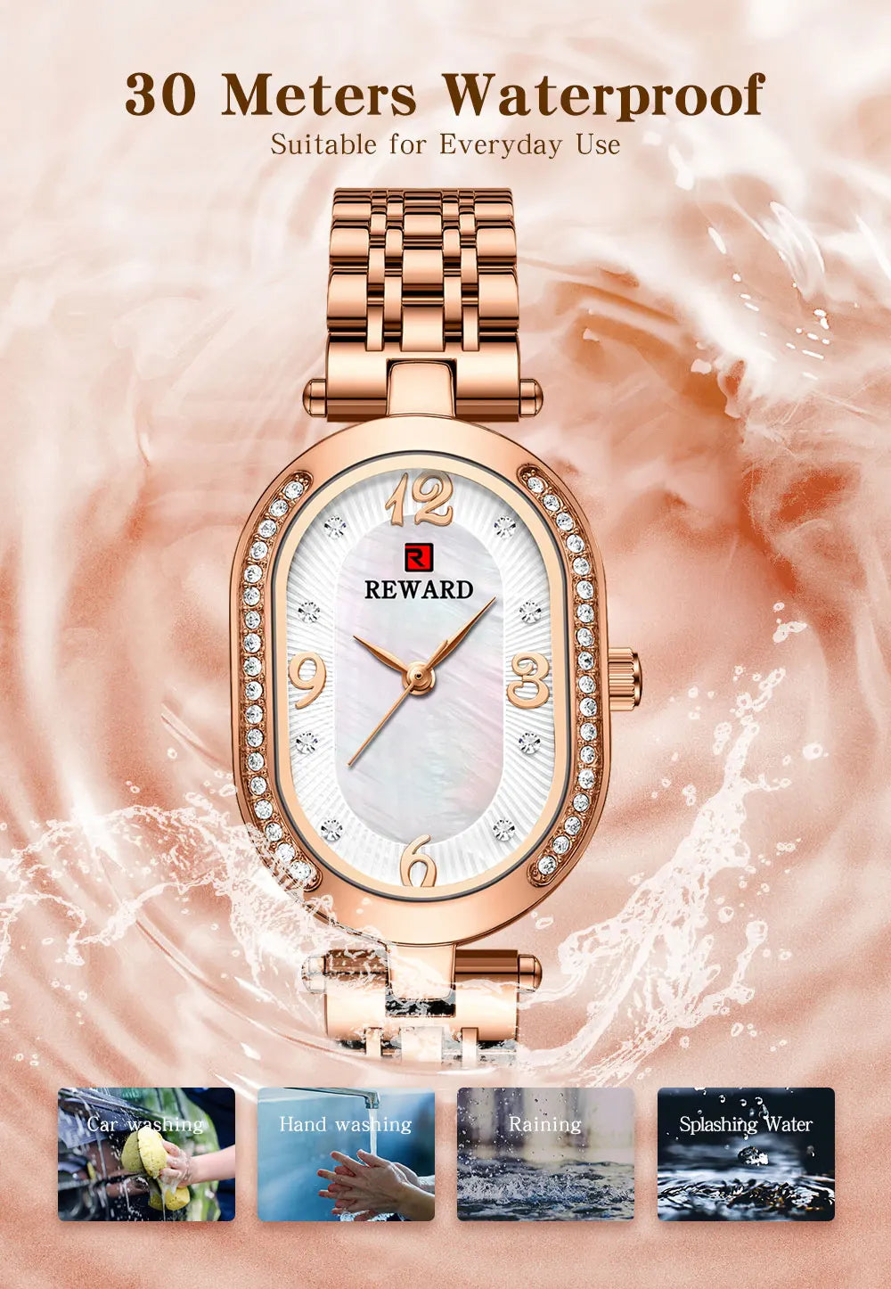 REWARD Exquisite Minimalist Women Watch Luxury Fashion Stain Steel Ladies Waterproof Quartz Wristwatch Rose Gold Female Clock