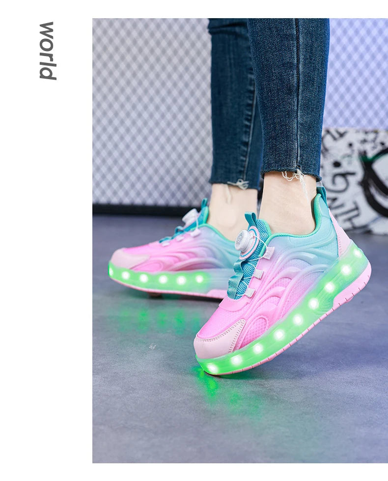2 Wheels Children's Led Light Roller Skate Shoes Kids Boys Girls Glowing Sport Luminous Outdoor Sneakers Skateboard USB Charging