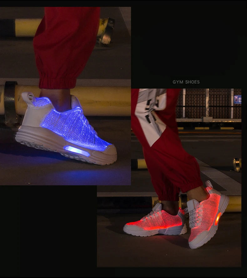 Men Fashion LED Shoes Light Up Sneakers USB Recharging Fiber OPTIC Cloth Elastic Sole Glowing Luminous Flashing Casual Shoes