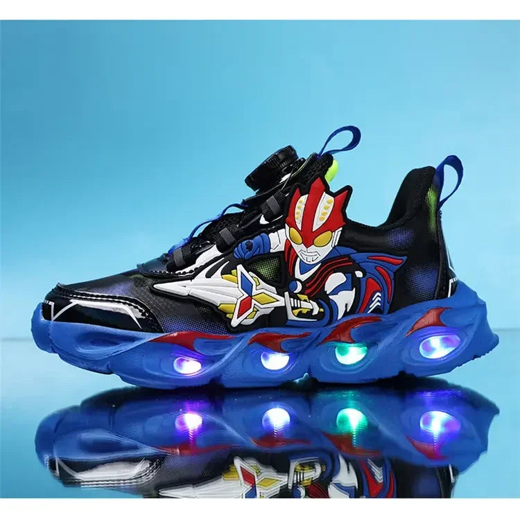 Boys Girls Sneakers Boots LED Footwear Luminous For Kids Light Button Lock Laces Shoes Cartoon Children's Baby Kids