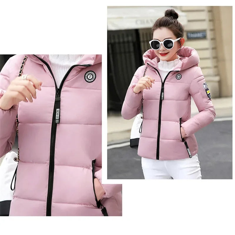 2025 New Winter Parkas Women Jacket Hooded Thick Warm Short Jacket Cotton Padded Parka Basic Coat Female Outerwear 5XL