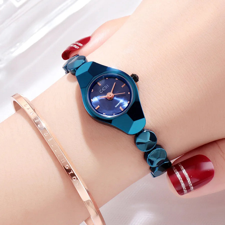 Blue Women Watch Light Luxury Trendy Fashion Metal Bracelet Watches Blue Waterproof Ladies Fashion Quartz Clock Wristwatches