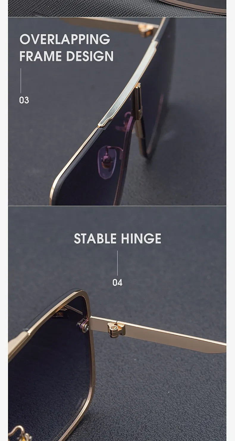 Fashion Oversized Square Sunglasses For Men Big Frame 2025 Luxury Brand Design Metal Frame Sun Glasses Man Retro Shades Eyewear