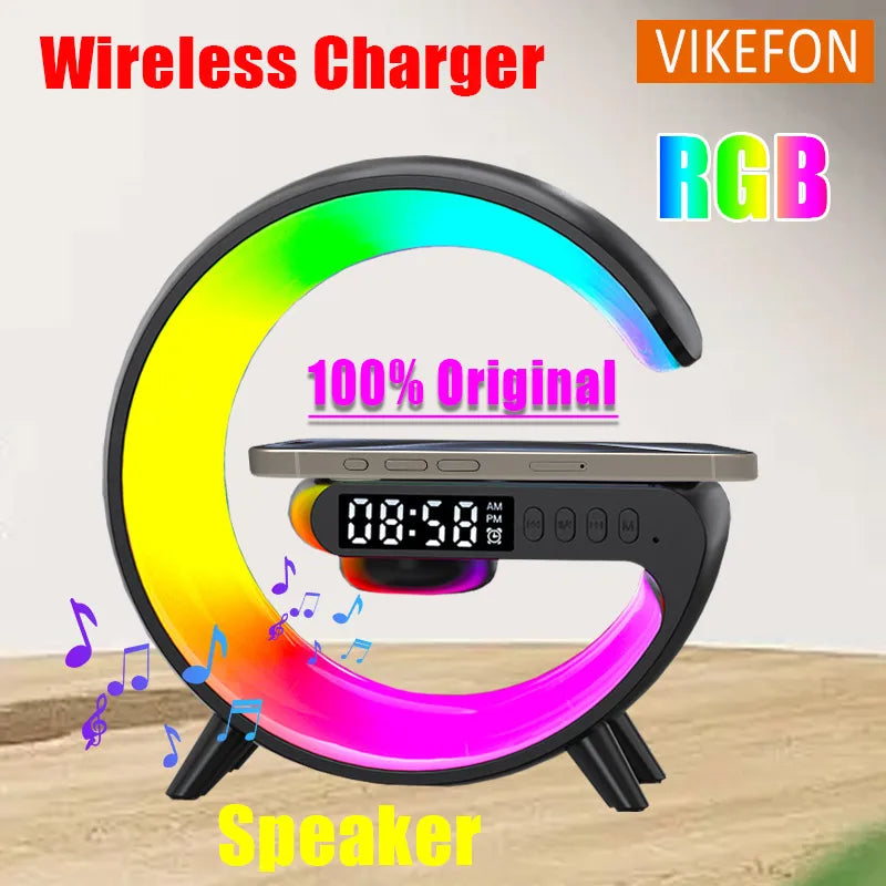 G Atmosphere Goodnight Light Wireless Charger Speaker Clock 6 Lighting Modes for iPhone 16 15 14 13 Samsung Fast Charging Stand