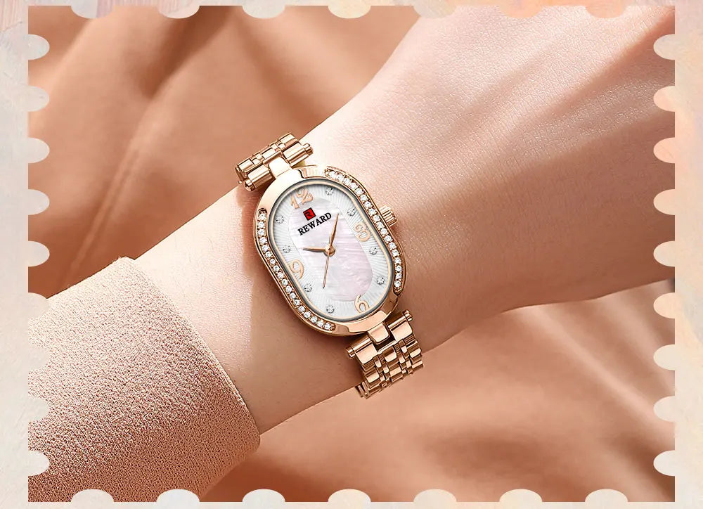 REWARD Exquisite Minimalist Women Watch Luxury Fashion Stain Steel Ladies Waterproof Quartz Wristwatch Rose Gold Female Clock
