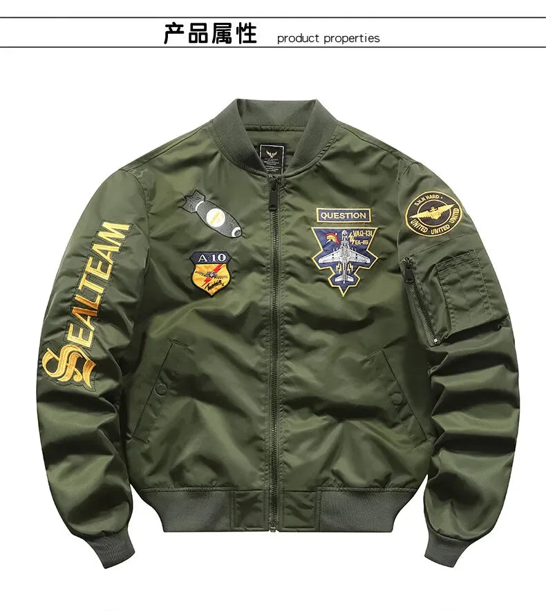 Men's Jacket Spring and Autumn Air Force MA1 Pilot Jacket Heavy Industry Embroidery Motorcycle American Fashion Baseball Jacket