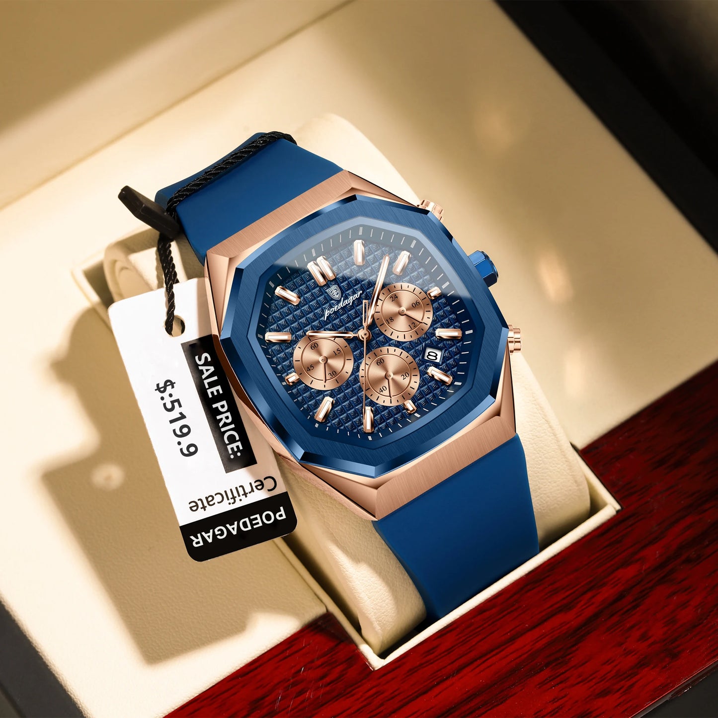 POEDAGAR Business Quartz Men's Wristwatch Chronograph Date Silicone Strap Man Watch Waterproof Military Luminous Watches For Men