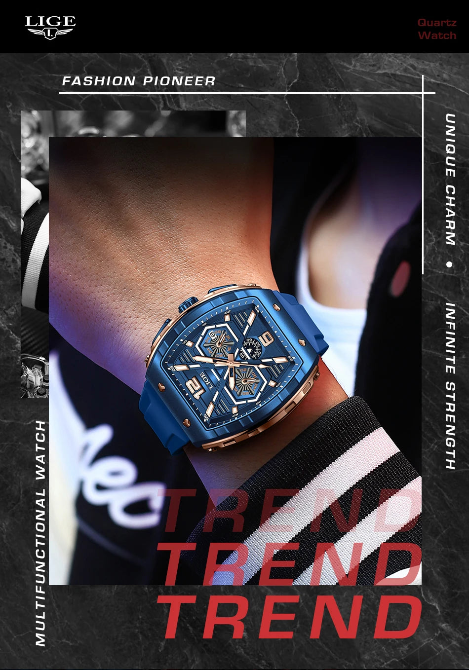 LIGE New Strong Luminous Watch For Men Fashion Military Square Watch Men Sport Chronograph Waterproof Watches Reloj Hombre+BOX