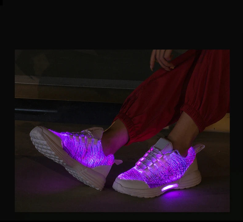 Men Fashion LED Shoes Light Up Sneakers USB Recharging Fiber OPTIC Cloth Elastic Sole Glowing Luminous Flashing Casual Shoes
