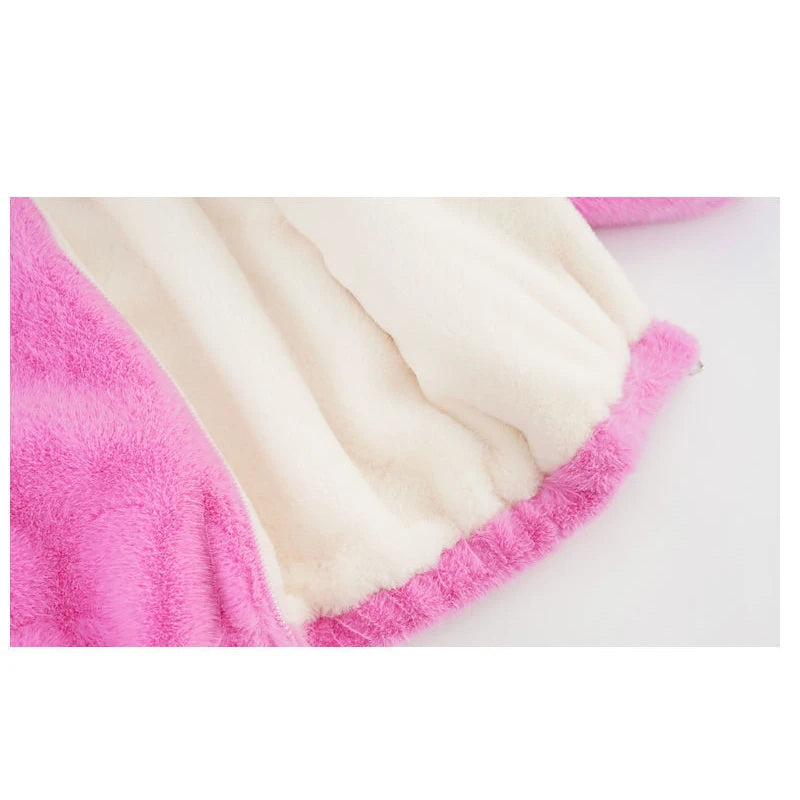 Fake Fur Girls Jacket Winter New Solid Color Letter Print Padded Lining Thick Warm Plush Coats For 5-12Y Kids Fashion Overcoat