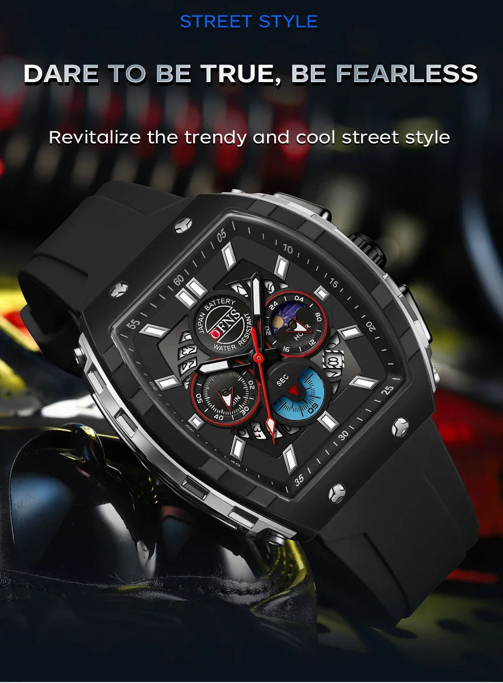 OFNS Fashion Quartz Watches for Man Luminous Waterproof Chronograph Calendar Silicone Strap Outdoor Luxury Sports Men Watch