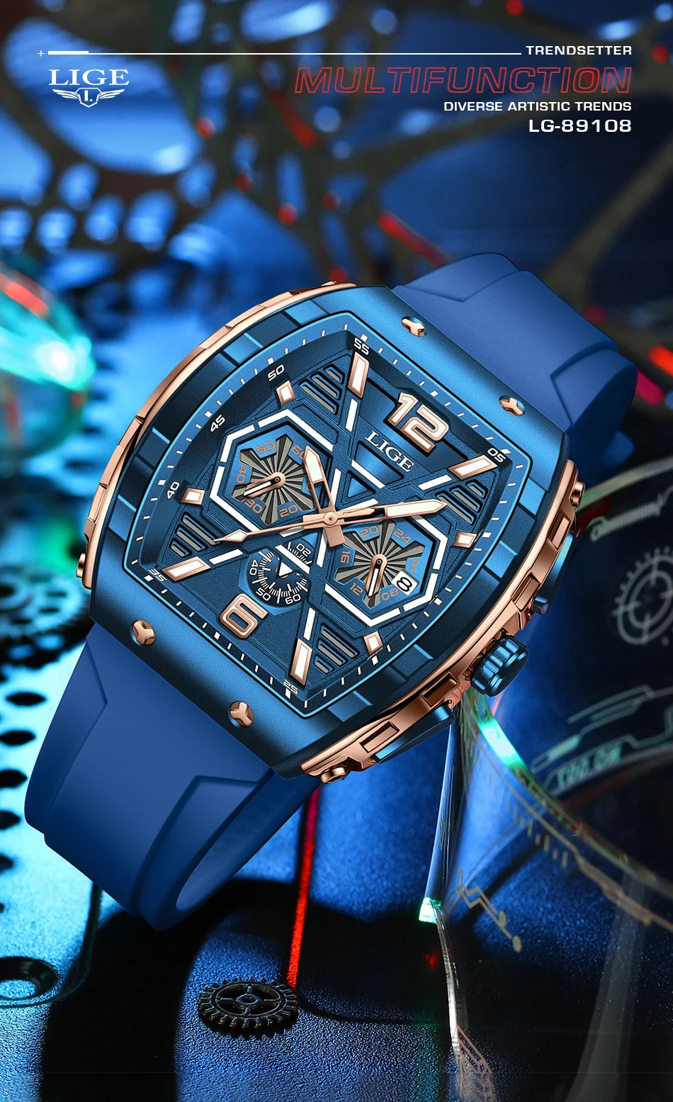 LIGE New Strong Luminous Watch For Men Fashion Military Square Watch Men Sport Chronograph Waterproof Watches Reloj Hombre+BOX