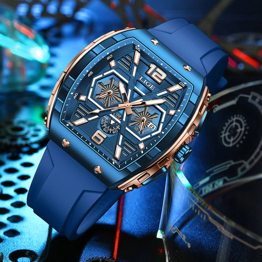 LIGE New Strong Luminous Watch For Men Fashion Military Square Watch Men Sport Chronograph Waterproof Watches Reloj Hombre+BOX