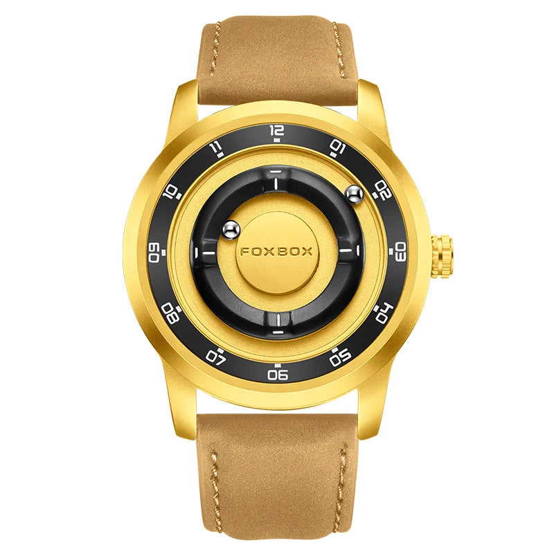FOXBOX Unique Dial Quartz Man Watch Fashion Casual Sport Silicone Srolling Beads Clock Magnetic Force Waterproof Watches for Men