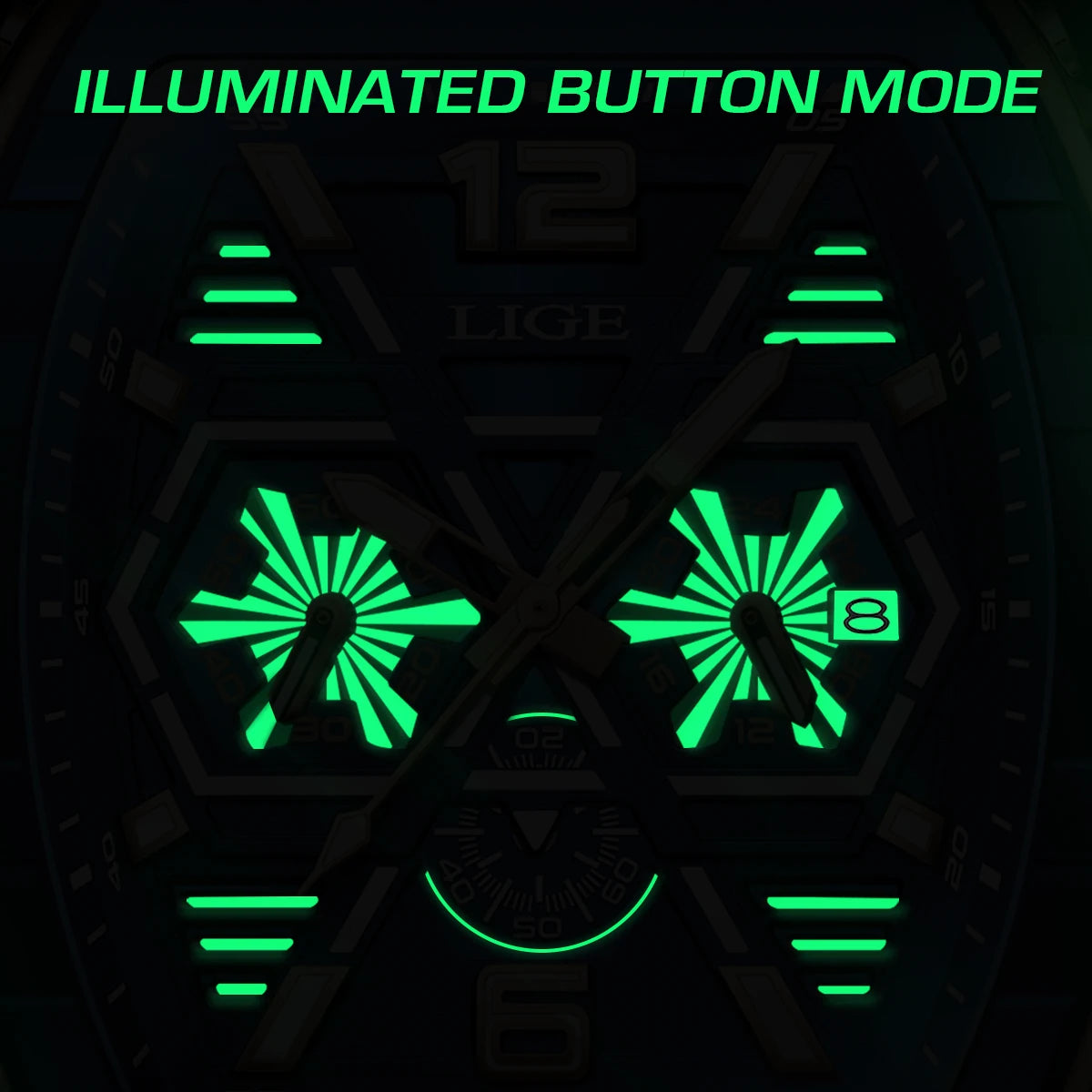 LIGE New Strong Luminous Watch For Men Fashion Military Square Watch Men Sport Chronograph Waterproof Watches Reloj Hombre+BOX