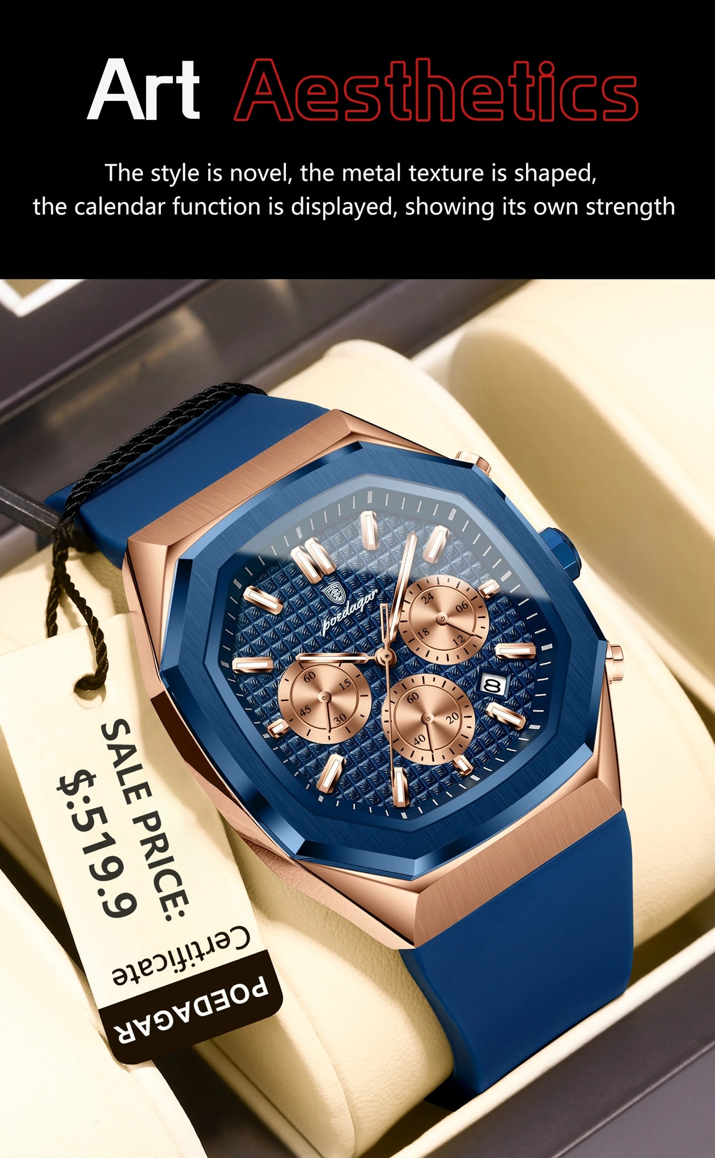 POEDAGAR Business Quartz Men's Wristwatch Chronograph Date Silicone Strap Man Watch Waterproof Military Luminous Watches For Men