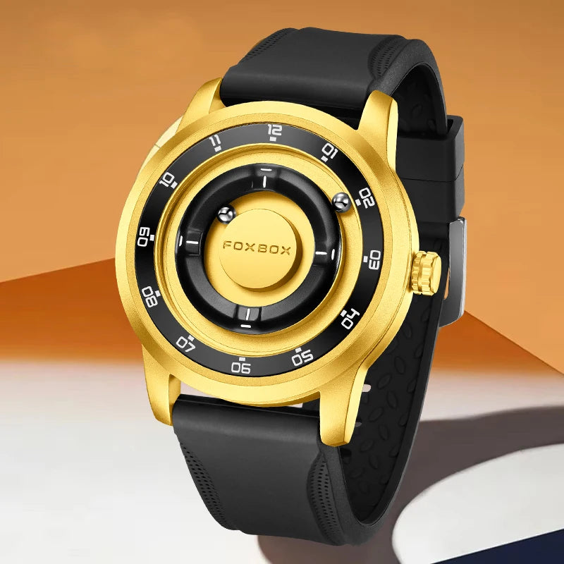 FOXBOX Unique Dial Quartz Man Watch Fashion Casual Sport Silicone Srolling Beads Clock Magnetic Force Waterproof Watches for Men