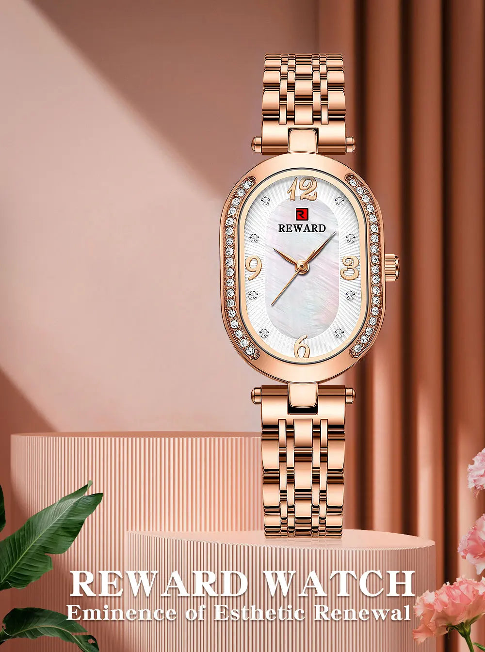 REWARD Exquisite Minimalist Women Watch Luxury Fashion Stain Steel Ladies Waterproof Quartz Wristwatch Rose Gold Female Clock