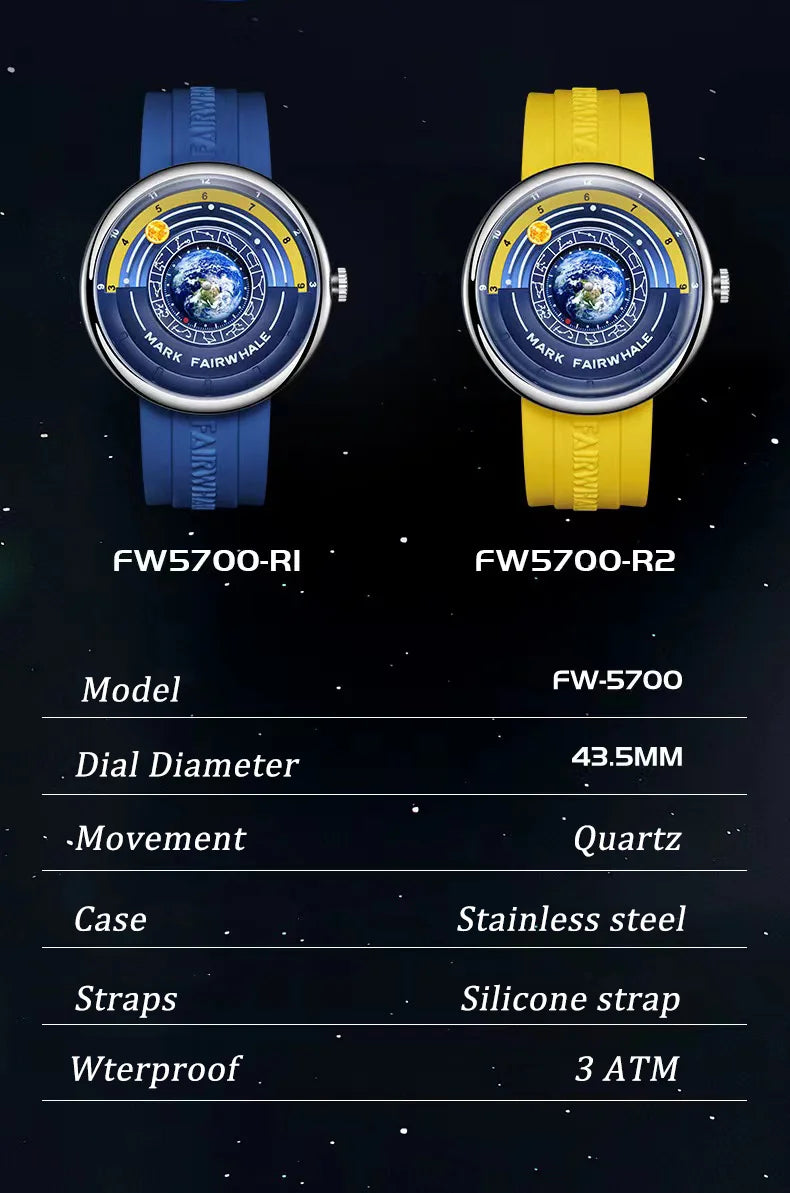 Mark Fairwhale 5700 Men's Watches Brand Silicone Strap Planet For Men Top Quartz Watch Reloj Hombre