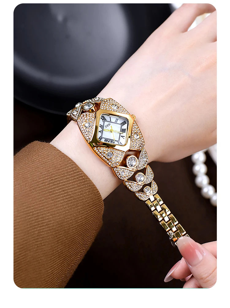 2025 New Women Watch Light Luxury Brand Diamond Inlaid Bracelet Watches Waterproof Ladies Fashion Quartz Clock Wristwatch Gift