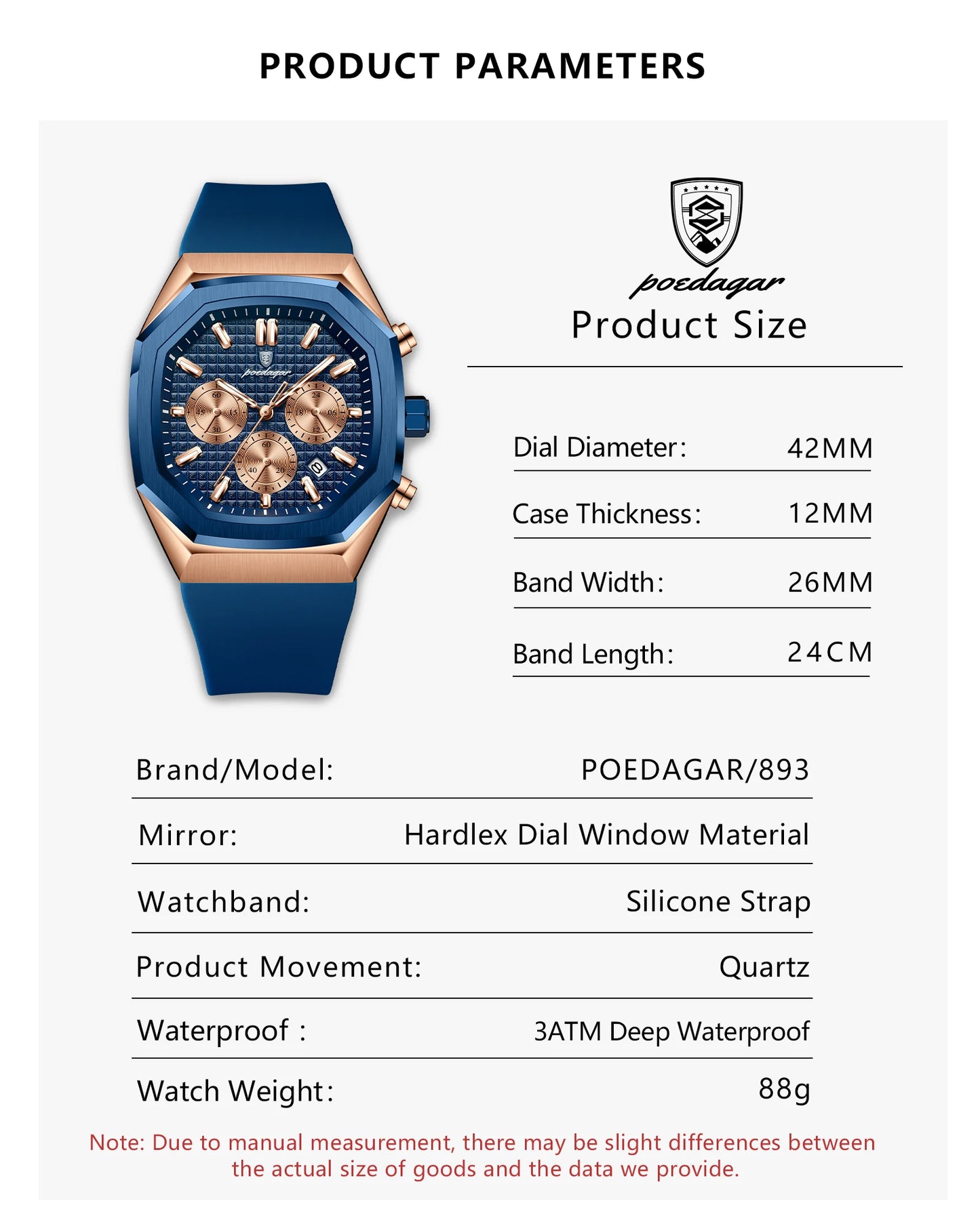 POEDAGAR Business Quartz Men's Wristwatch Chronograph Date Silicone Strap Man Watch Waterproof Military Luminous Watches For Men