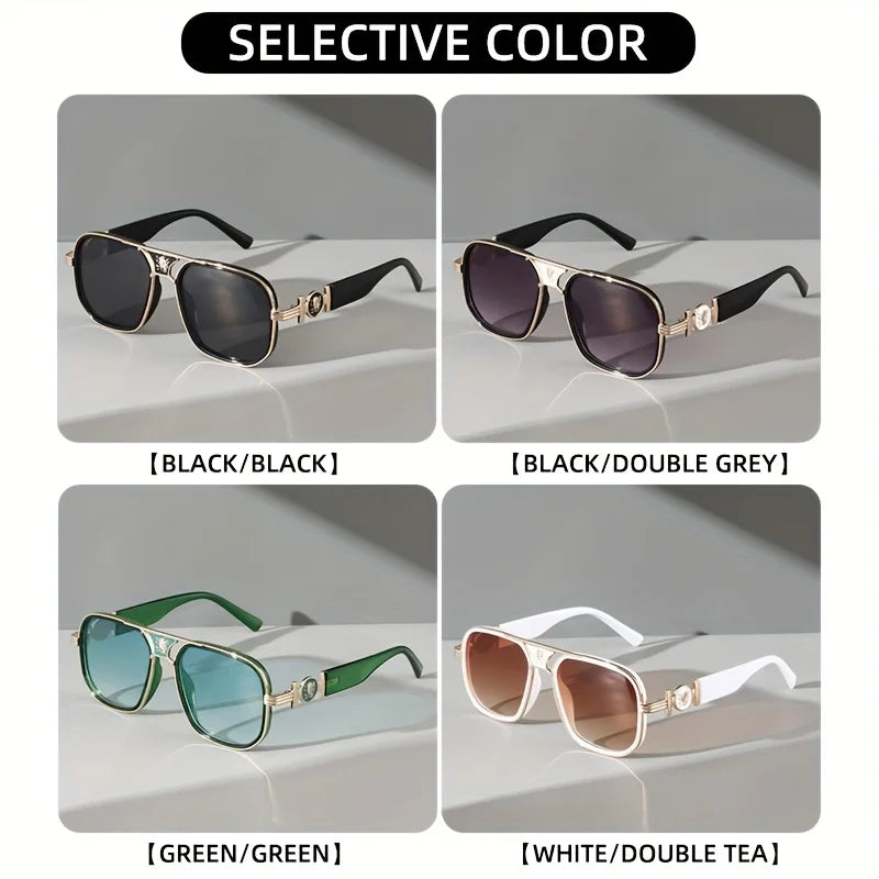 Fashion Super Large Retro Gradient Color Metal Double Bridge Sunglasses, with Snake Head Decoration, Futureist Y2K Style