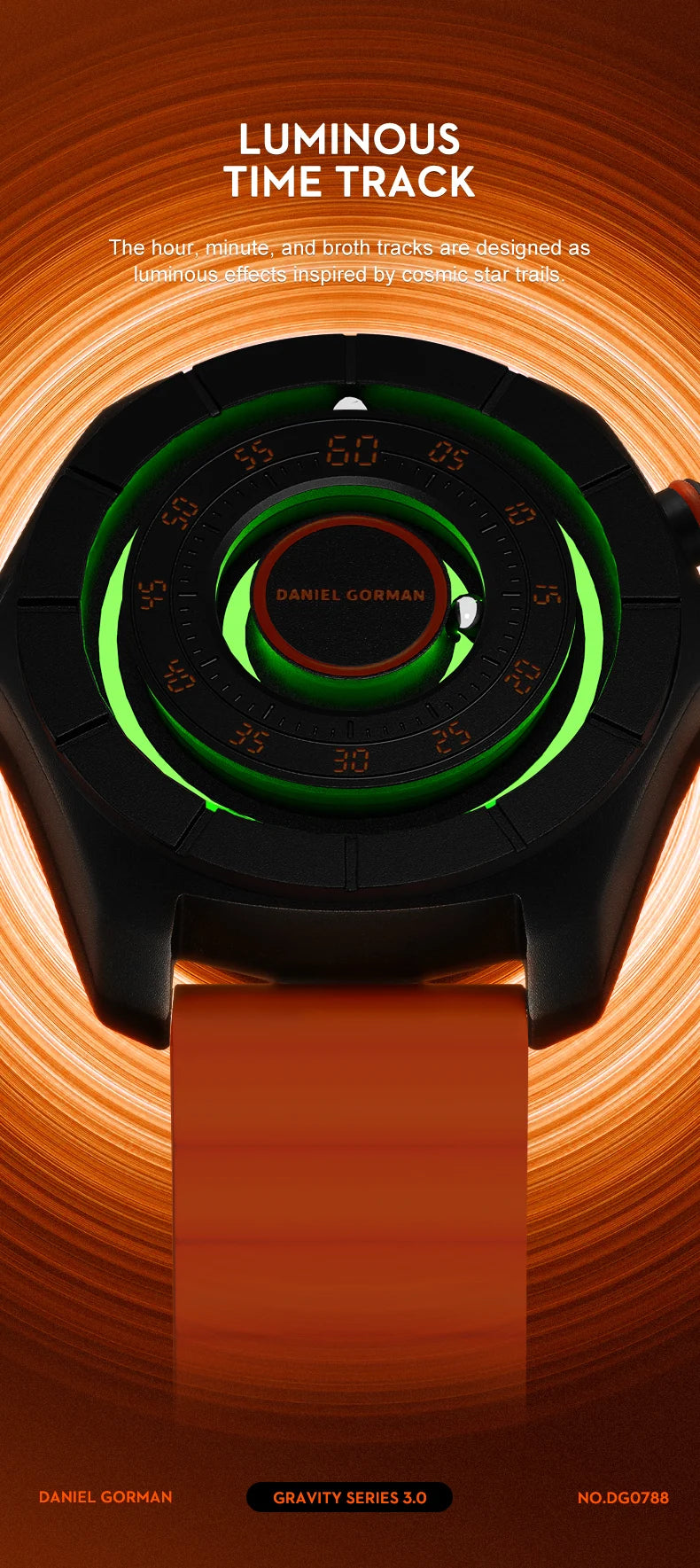 DANIEL GORMAN Sport Watch for Men Fashion Green Silicone Strap Waterproof Luminous Wristwatch with Magnetic Beads Hands DG0788